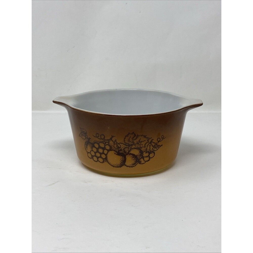 Vintage Pyrex Casserole Dish Bowl 473 Old Orchard Brown Round 1 Quart - No Lid